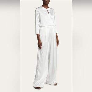 Chiara Boni Barbella Satin White Wide Leg Pants Size 48/US 12